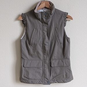 Ailin Vest Women XS Olive Green Insulated Safari Utility Outdoor Full Zip Ruffle